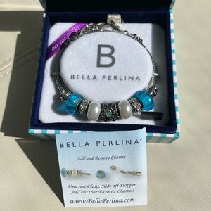 bella Perlina Turquoise & White Pearl Charm Bracelet… NEW